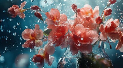 Poster - Soft Pink Orchids in Vase with Water Drops and Gentle Bokeh