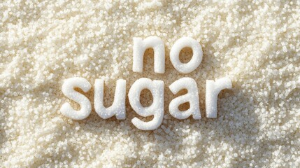 Aufkleber - White letters spelling no sugar rest on a bed of granulated white sugar crystals, symbolizing a sugar free or low sugar lifestyle choice