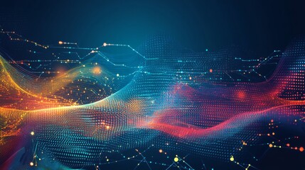 Aufkleber - Abstract Digital Waves with Colorful Dots and Lines in Motion