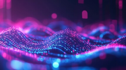 Poster - Abstract Colorful Waves of Light in Futuristic Digital Landscape