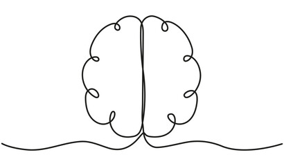 Poster - continuous line drawing brain. internal human organ. wisdom linear sign. vector illustration isolate