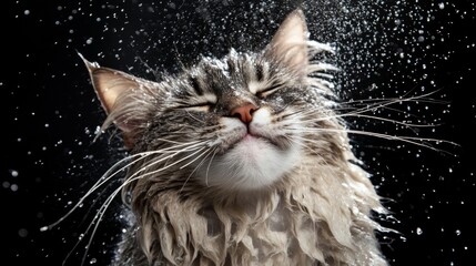 Poster - Majestic Cat Enjoying a Refreshing Splash in Dramatic Lighting