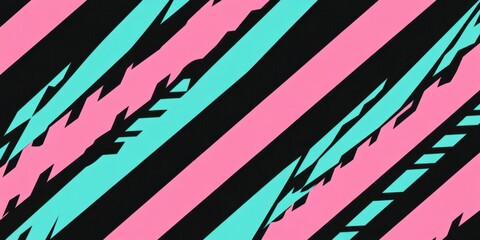 Poster - pattern of colorful diagonal lines in pink and teal on a black background, in the style of retro 80s