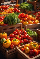 Wall Mural - colorful vegetable display showcasing vibrant textures uniquely shaped produce appealing market presentation, basket, organic, fresh, nature, harvest