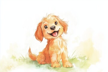 Wall Mural - Adorable happy dog cartoon in watercolor style perfect for nursery decor and children's illustrations