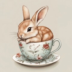 Wall Mural - Cute bunny in teacup illustration