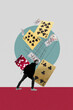 © deagreez - Composite trend artwork sketch image photo collage of casino roulette gambling batting game young guy walk hand hold chip money card fly