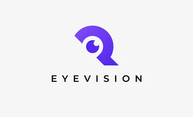 Wall Mural - Logo Letter R and Eye Vision. Digital, visual with modern and minimalist concept. Editable file.