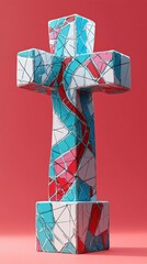 Poster - Abstract colorful cross sculpture. AI.
