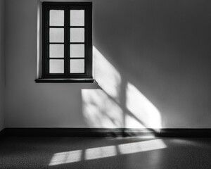 Canvas Print - Sunlight streams through a window, casting shadows on the floor and wall. AI.