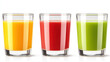 © Owl.Studio - Fresh and vibrant, three colorful glasses of juice showcase mango yellow, bright red, and refreshing green hues, perfect for healthy drink option