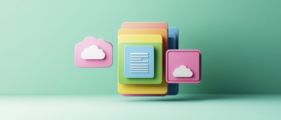 Poster - Colorful cloud storage icons representing digital document management.