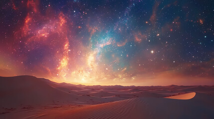 unveiling celestial wonders above a desolate dune and beach landscape. celestial. illustration