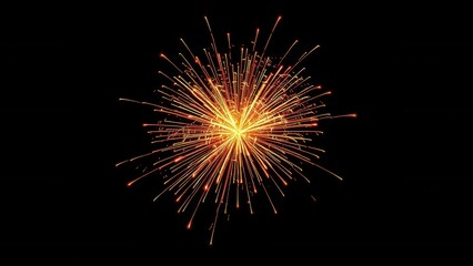 vibrant golden firework exploding in mid-air against a dark black background with bold and bright li