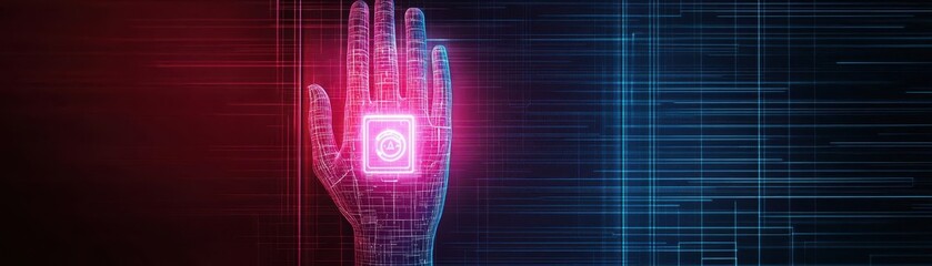 Poster - a glowing biometric hand scan on a sleek futuristic door, top view, symbolizing nextgen authenticati