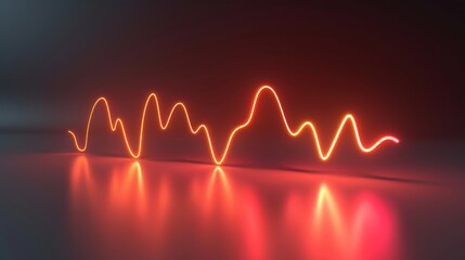 Fototapete - Bright neon waveform against a dark reflective surface, showcasing abstract energy and movement in vibrant light trails. Ideal for futuristic tech themes. AI generated.