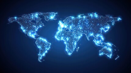 Poster - A glowing world map illustrating global connectivity and technology.
