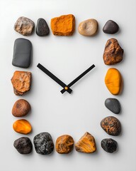 Wall Mural - Stone-Framed Clock with Black Hands