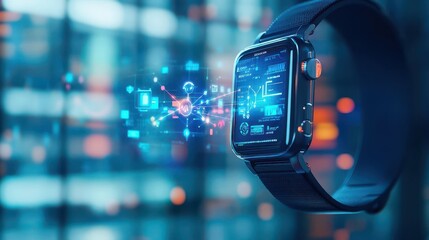 Leinwandbilder - A smartwatch projecting holographic connections to nearby IoT devices