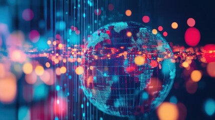 Poster - A digital representation of Earth surrounded by vibrant data connections and glowing dots.