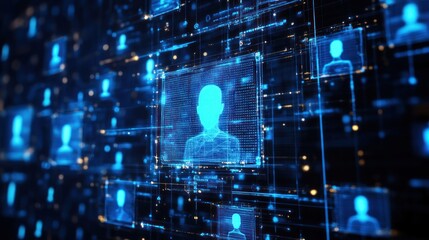 Poster - Digital representation of interconnected user profiles in a futuristic network.