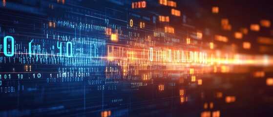 Poster - Abstract digital visualization of binary data and technology concepts.