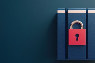 Poster - A lock on blue books symbolizes security and knowledge protection.