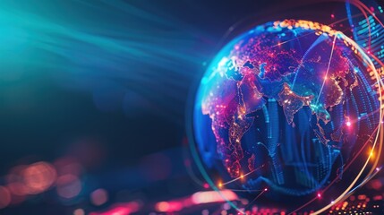 Poster - A vibrant digital globe representing global connectivity and technology.