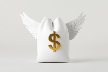 Wall Mural - A white bag with a gold dollar sign on it and wings