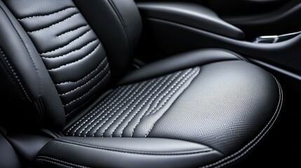 Poster - Close-Up of Luxurious Black Leather Car Seat Interior Design
