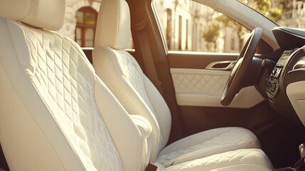 Poster - Elegant White Leather Car Interior with Modern Design Features