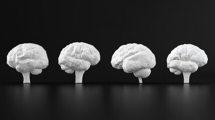 Poster - Abstract Representation of White Sculpted Brains on Dark Background