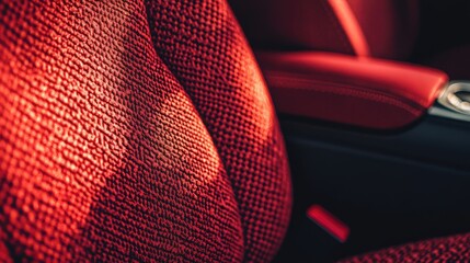 Poster - Vibrant Red Upholstery of a Luxury Car Interior Captured Closely