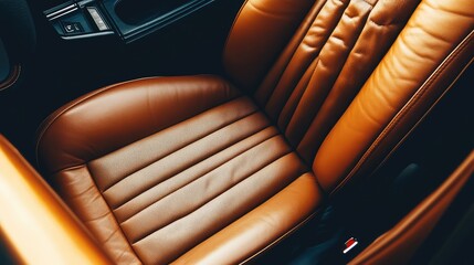 Poster - Luxurious Brown Leather Car Seat Interior with Detailed Stitching