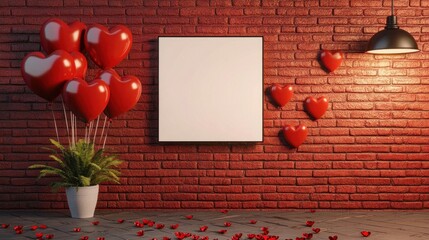 Wall Mural - Vertical blank billboard mockup near balloons and romantic soft shadows