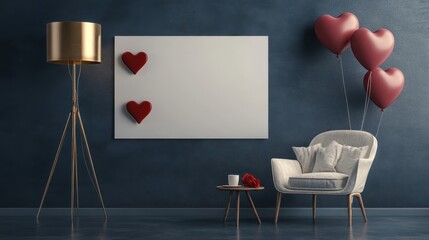 Wall Mural - Blank billboard mockup surrounded by red-themed cozy romantic lighting
