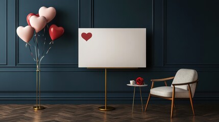 Wall Mural - Vertical blank billboard mockup near Valentine-themed cozy accents setup