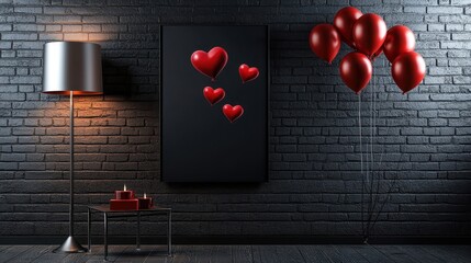 Wall Mural - Blank billboard mockup surrounded by romantic lighting and Valentine's setup