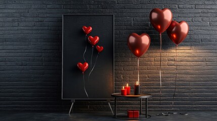 Wall Mural - Vertical blank billboard mockup near Valentine's decor and warm cozy light