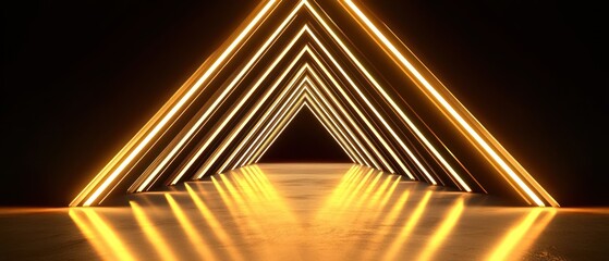 Poster - A glowing triangular tunnel with illuminated edges leading into a dark space.