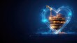 © P - Digital heart embraces construction site with futuristic technology glow. Happy Valentine's Day. 14 february.