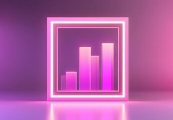 Poster - Abstract glow neon bar chart inside a modern frame with pink purple hues representing data analysis and growth in a vibrant digital landscape