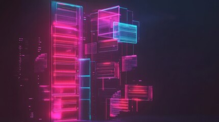 Poster - A digital representation of interconnected data structures in vibrant neon colors.
