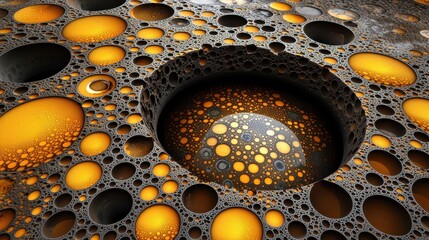 Abstract Golden Bubbles Nested Within A Cellular Structure