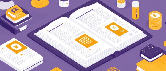 Poster - An open book surrounded by various graphic design elements and tools.