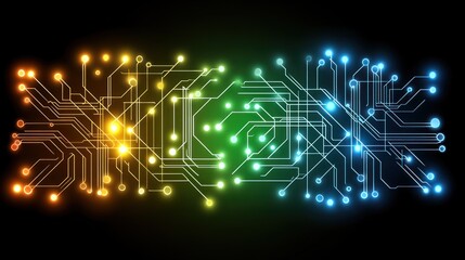 Poster - A vibrant digital circuit design with colorful lights, symbolizing technology and innovation.