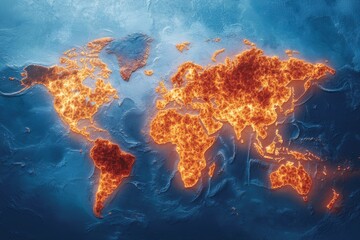 Wall Mural - a world map with a fire burning on it
