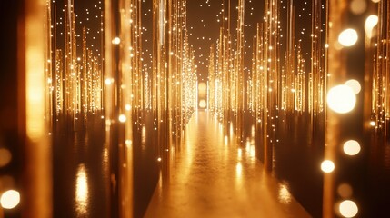 Poster - Glowing Pathway Surrounded by Bright Golden Lights and Sparkles
