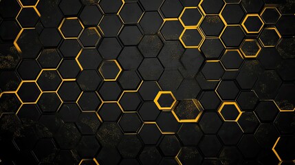 Poster - Modern Geometric Pattern with Black and Golden Hexagons Design