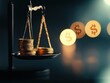 © pengzphoto - Balancing wealth a shadowy scale with glowing gold coins business setting financial reflection dim lighting concept of value and wealth management
